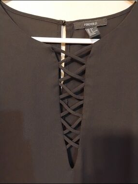 Forever 21 Black Lace-Up V-Neck Top